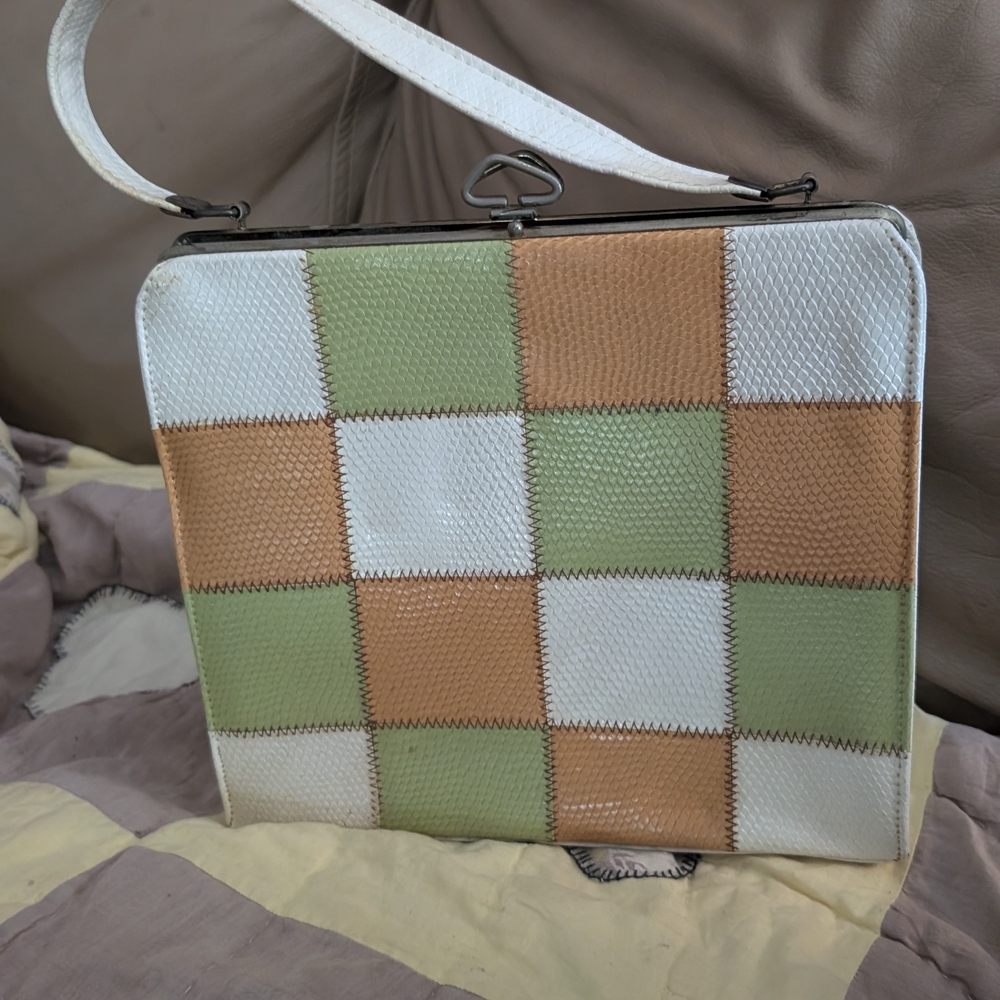 Vintage Andiamo Checkered Tote Bag - Green, Orange, White